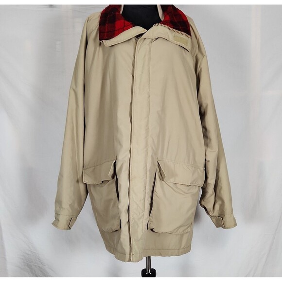 Lands End Barn Coat Mens XL Tan Zip Made in USA Flannel Lined Jacket Outerwear - Picture 3 of 13